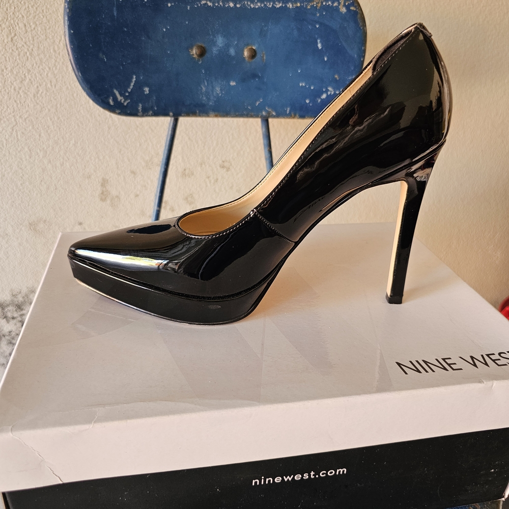 Nine West Shiny Black Platform Heels